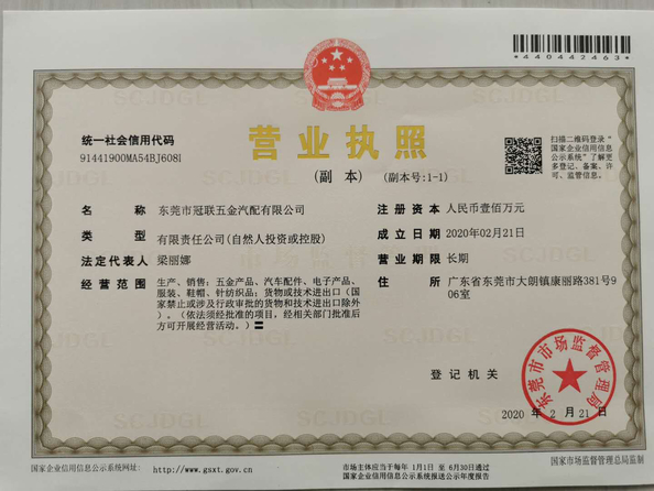 Κίνα Dongguan Guanlian Hardware Auto Parts Co., Ltd. Πιστοποιήσεις
